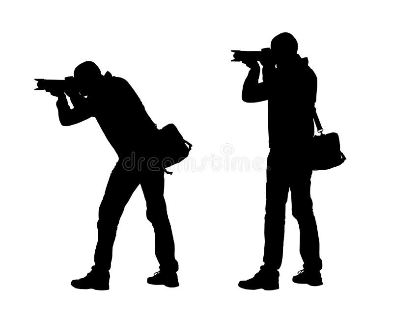 Realistic illustration of silhouettes of a man photographer with camera and bag. Vector on white background vector illustration Realistic illustration of silhouettes of a man photographer with camera and bag. Vector on white background vector illustration