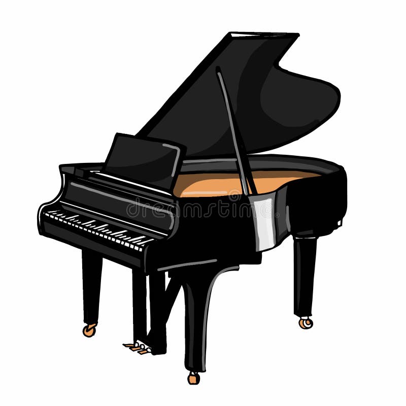 grand piano cartoon black and white