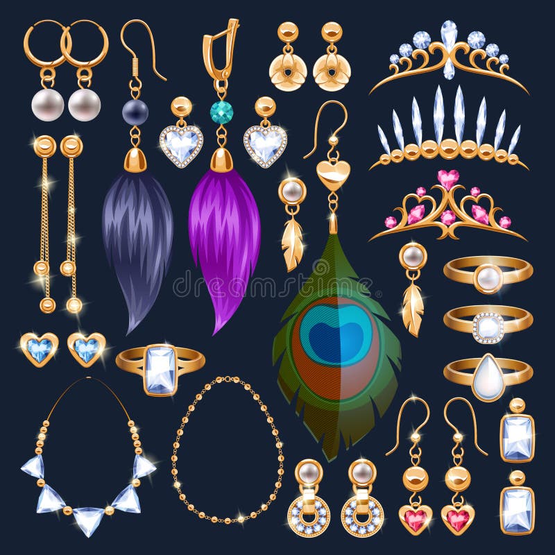 Realistic jewelry accessories icons set.