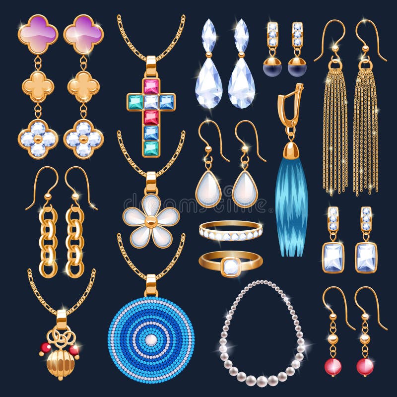 Realistic jewelry accessories icons set.