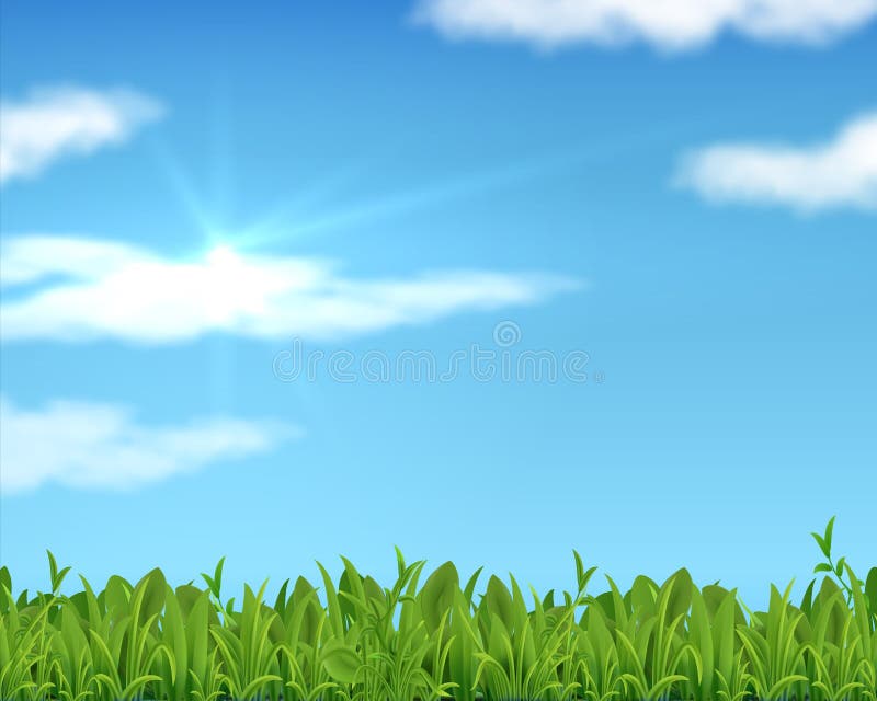 Realistic Lawn and Sky. 3D Spring Grass Background with Sun and Clouds.  Vector Banner for Business Presentation and Stock Vector - Illustration of  clouds, banner: 149372232