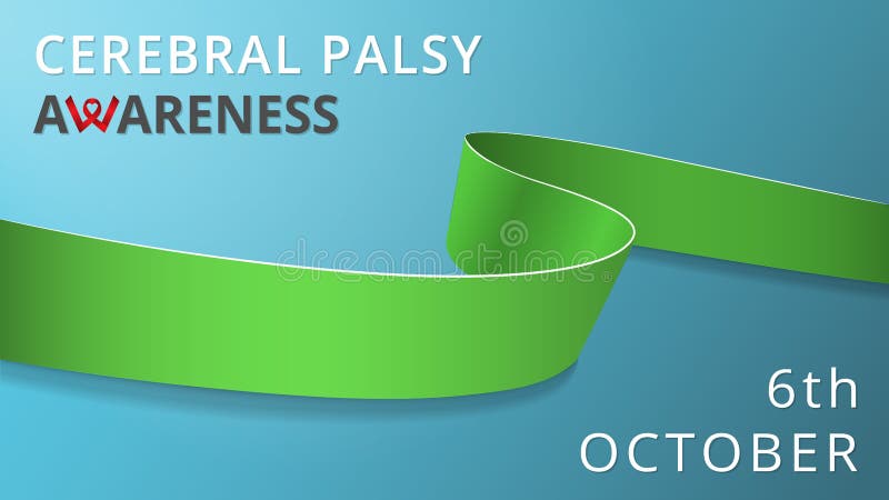 Realistic lime green ribbon. Awareness infantile cerebral palsy month poster. Vector illustration. World cerebral