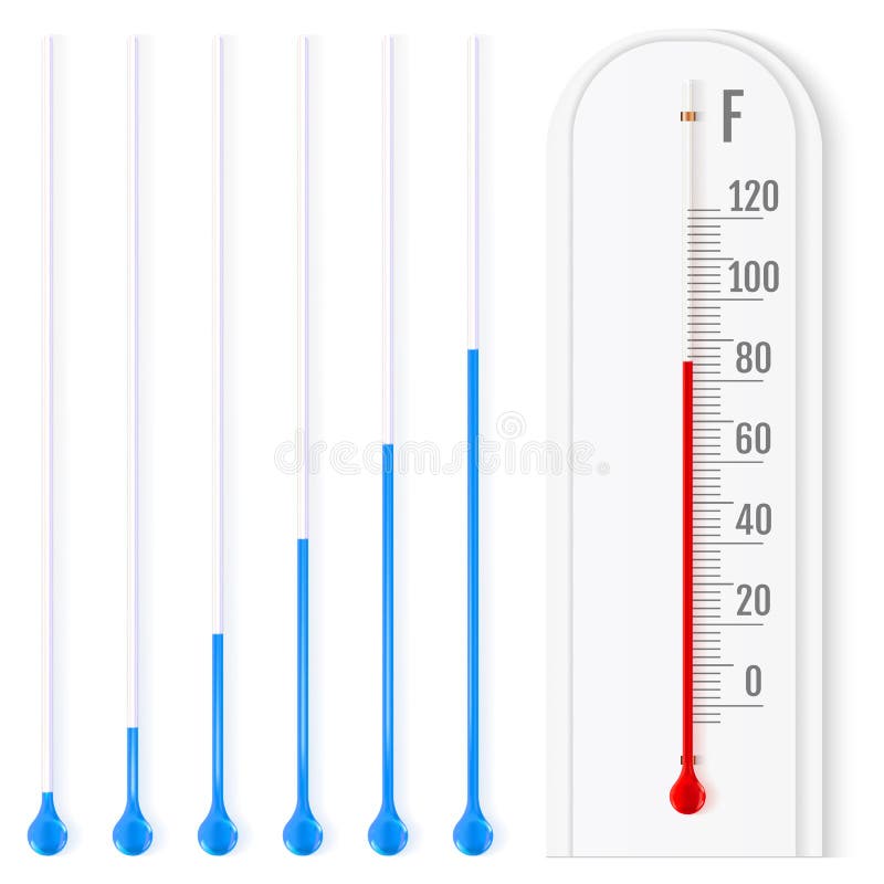 Realistic Liquid Thermometer with Fahrenheit Scale, Red and Blue Stock
