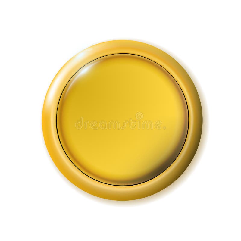 Realistic round gold button isolated on white background. Metal golden  circle Ui component. Vector illustration. Stock Vector