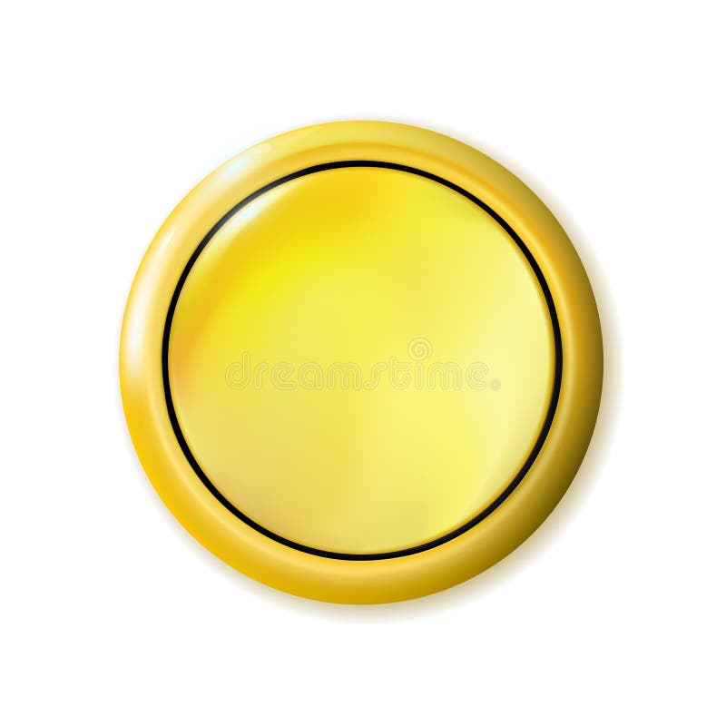 Realistic round gold button isolated on white background. Metal golden  circle Ui component. Vector illustration. Stock Vector