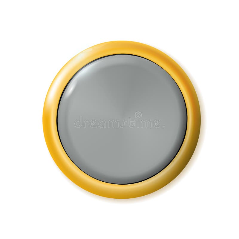 Realistic round gold button isolated on white background. Metal golden  circle Ui component. Vector illustration. Stock Vector