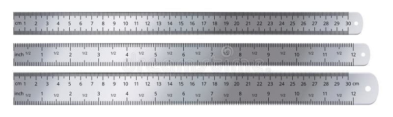 Inch and Metric Rulers Set. Centimeters and Inches Measuring Scale