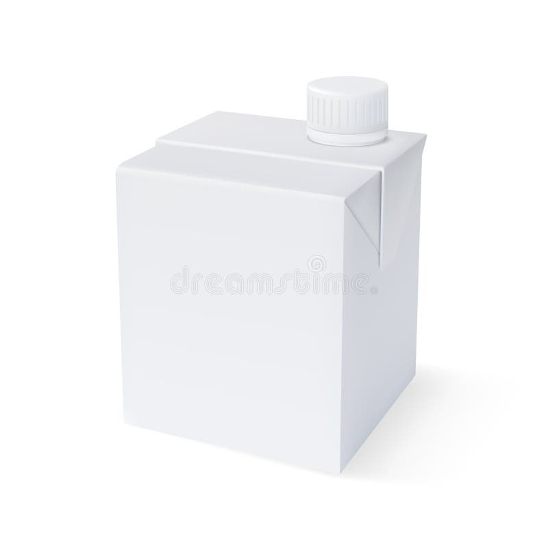 Realistic milk box, vector 3D white cardboard template for juice, dairy beverage products, rectangular mock up package stock illustration