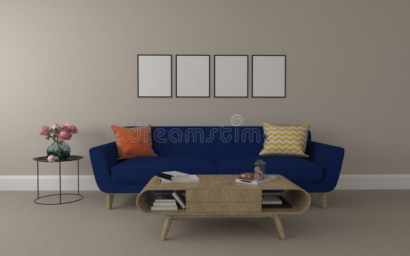 Modern Living Room Frame Mockup Sofa with Cushions and a Lamp Stock Illustration Illustration