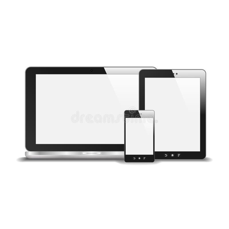 Realistic Notebook, Smart Phone And Tablet PC With Blank Screen royalty free illustration Realistic Notebook, Smart Phone And Tablet PC With Blank Screen royalty free illustration