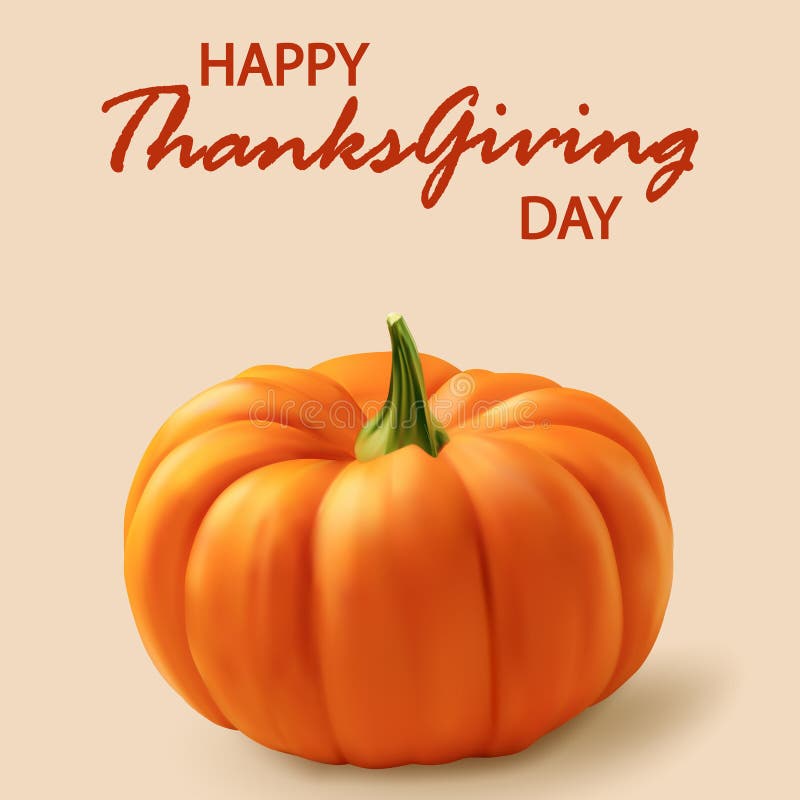 Realistic Orange Pumpkin Happy Thanksgiving Day Vector Illustration for ...