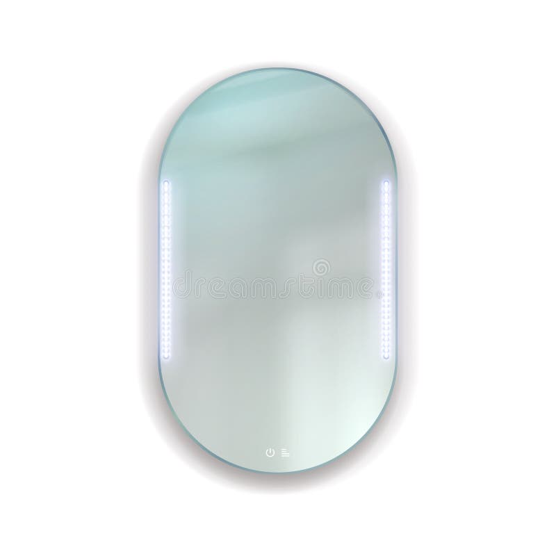Realistic Oval Illuminated Mirror. Round Electric Interior Element