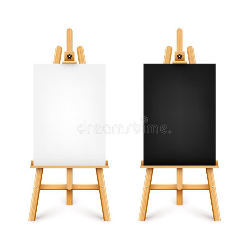 Blank white art canvas stand on black wooden easel mockup