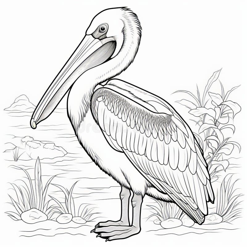 Realistic Pelican Coloring Pages for Toddlers Stock Illustration ...