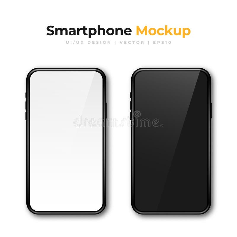 Realistic Phone Mockup. Set Of Modern Phones With White And Black