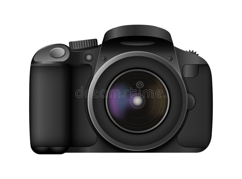 Realistic photo camera. Professional photo studio concept. vector illustration