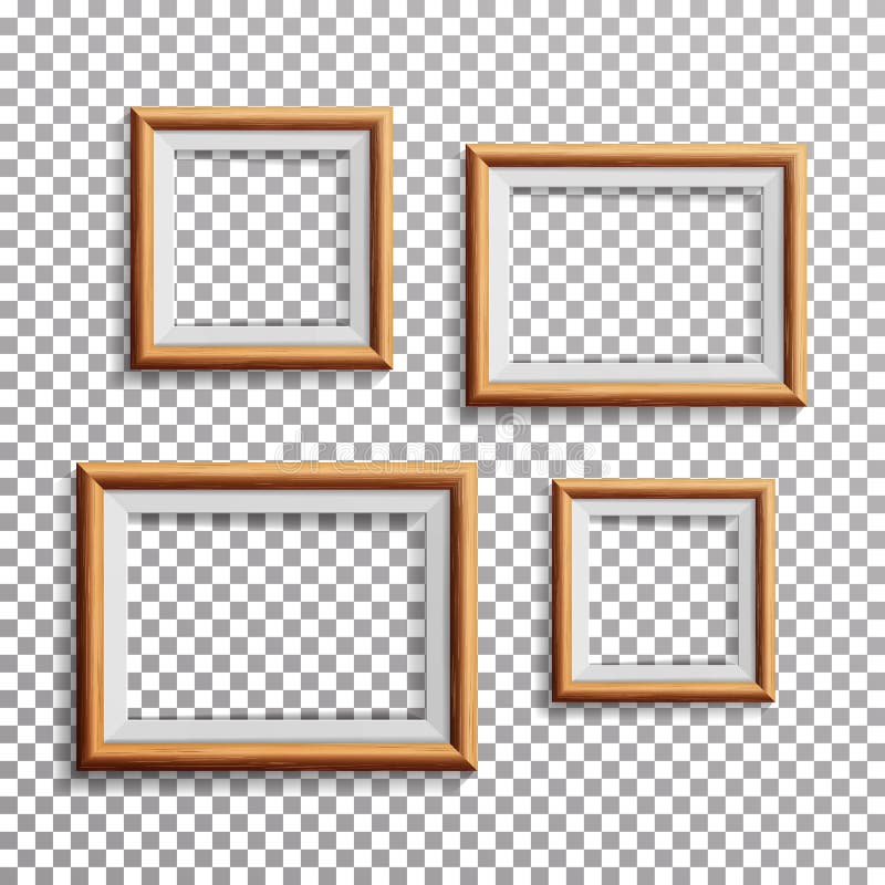 Realistic Photo Frame Vector. Set Square, A3, A4 Sizes Light Wood Blank