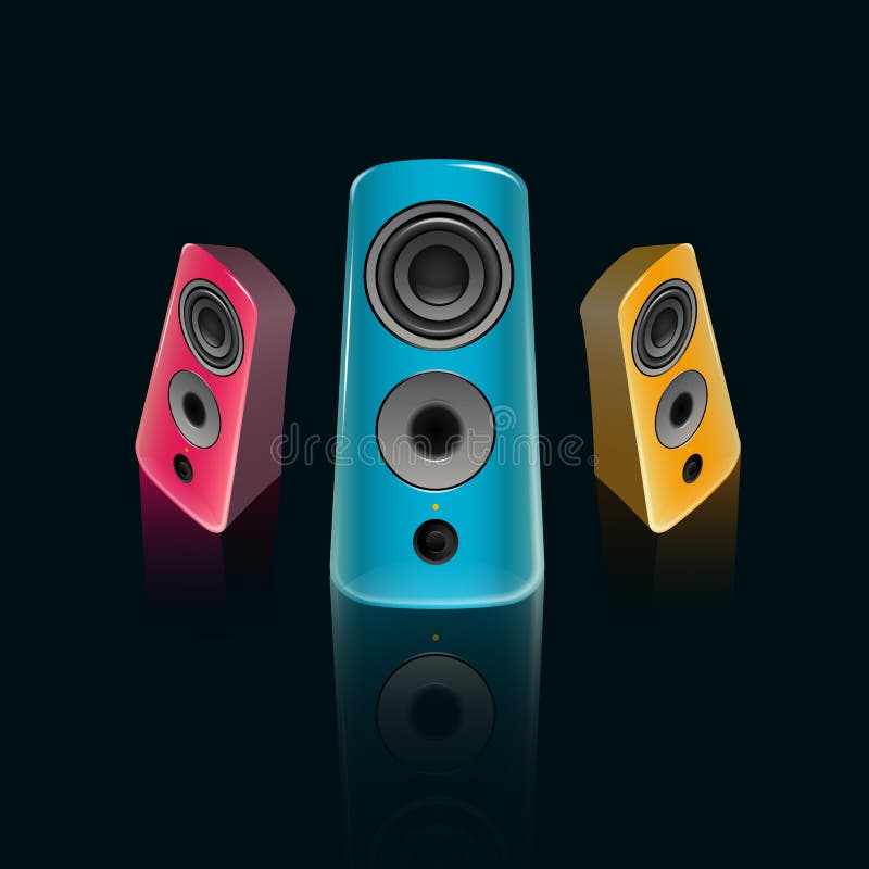 Realistic Pink, Blue and Orange Music Speakers in the Front and Stock  Vector - Illustration of music, listening: 84216173