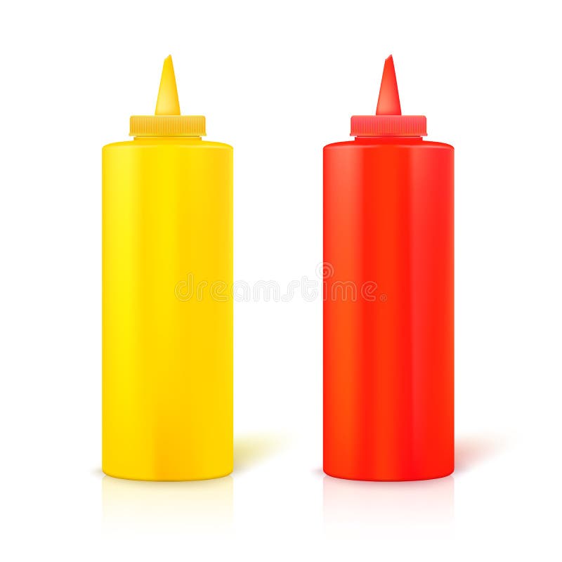 Realistic plastic bottles for ketchup and mustard isolated on white background. stock illustration