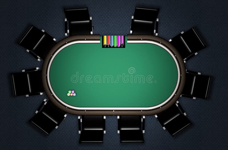 Poker Table with Playing Cards, Casino Chips and Dices. 3D Illustration