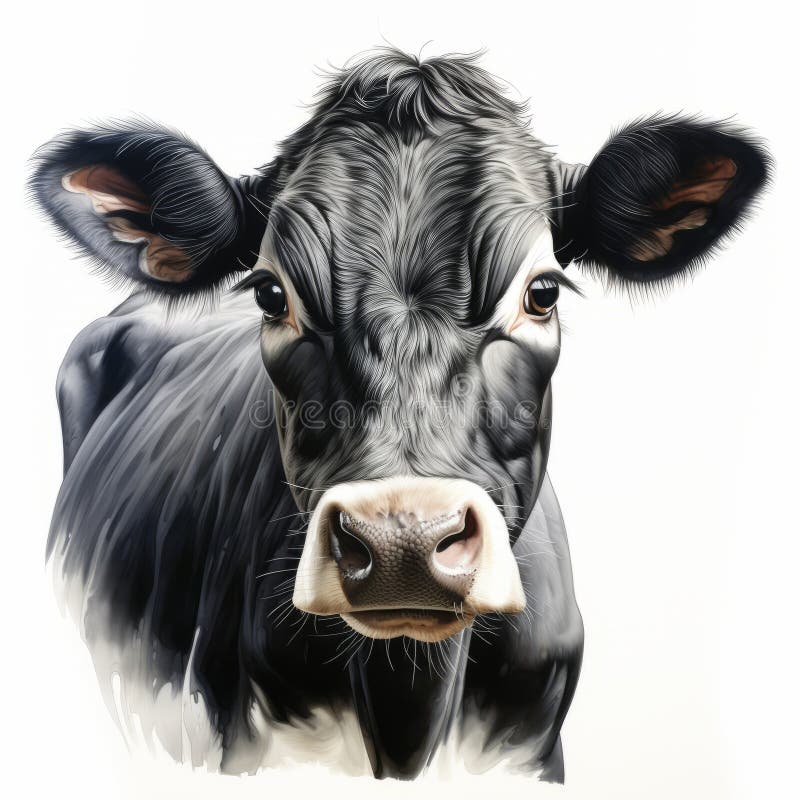 Realistic Portrait Of A Black Cow - Energy-filled Illustration In 8k Resolution