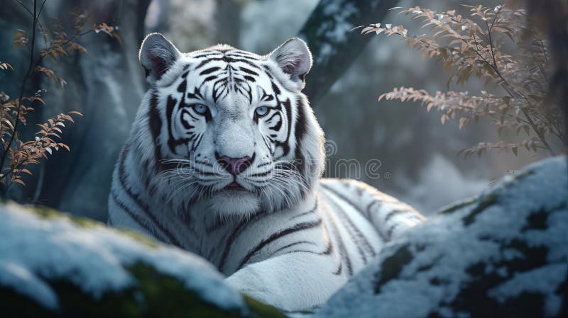 Realistic Portrait of a white tiger. Generative AI royalty free illustration