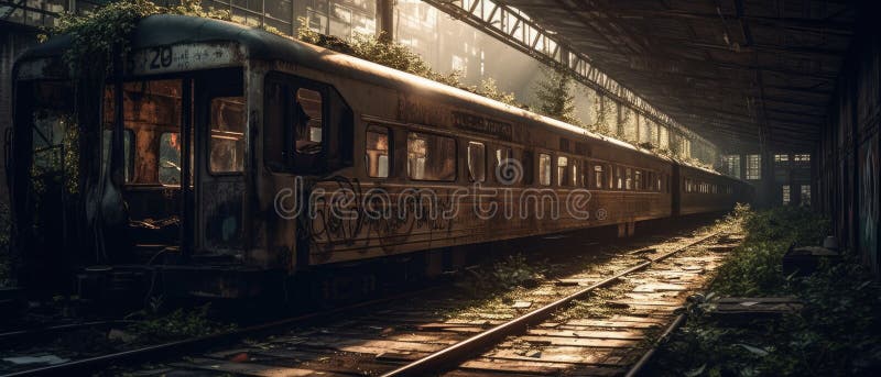 Realistic Post Apocalypse Landscape - Subway Train at Station, Sunset ...