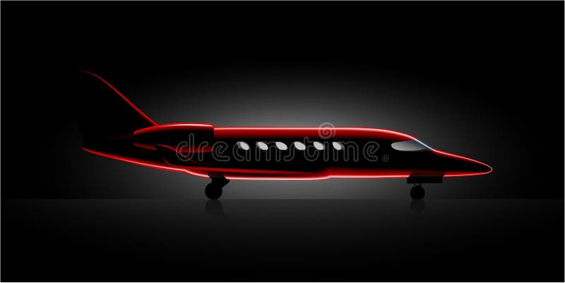 Realistic private jet business class aircraft in the dark hangar stock illustration Realistic private jet business class aircraft in the dark hangar stock illustration