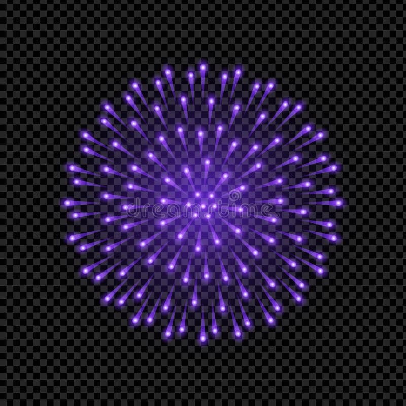 Realistic purple fireworks in 3D style. Bright explosion of color for holiday decoration, design and video projects vector illustration