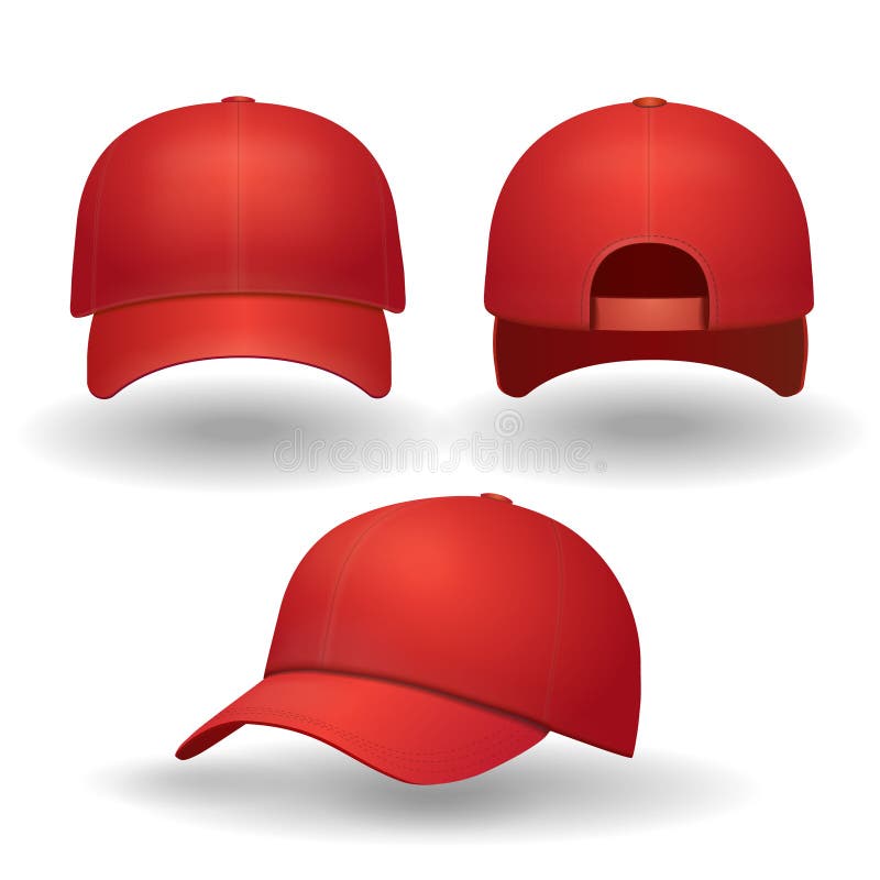 Download Realistic Red Baseball Cap Set. Back Front And Side View ...