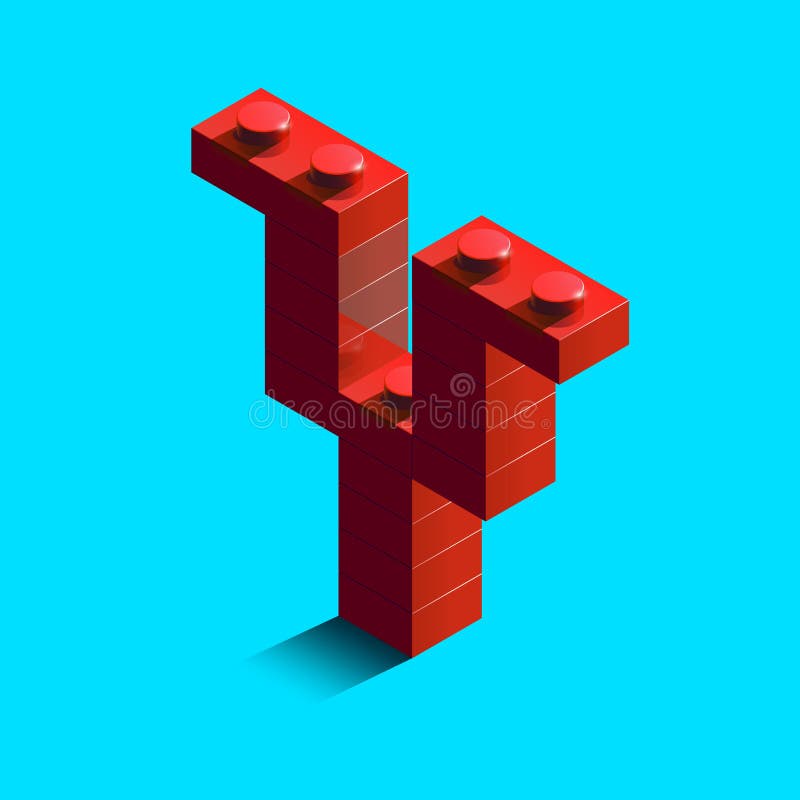 Realistic red 3d isometric letter Y of the alphabet from constructor lego bricks.