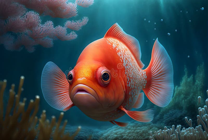 Realistic Red Fish with White Spots Close-up on the Background of Blue ...