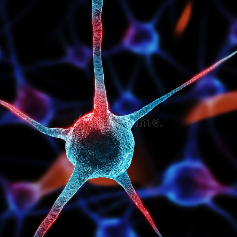 Realistic rendering of neurone - in red colors royalty free stock photos