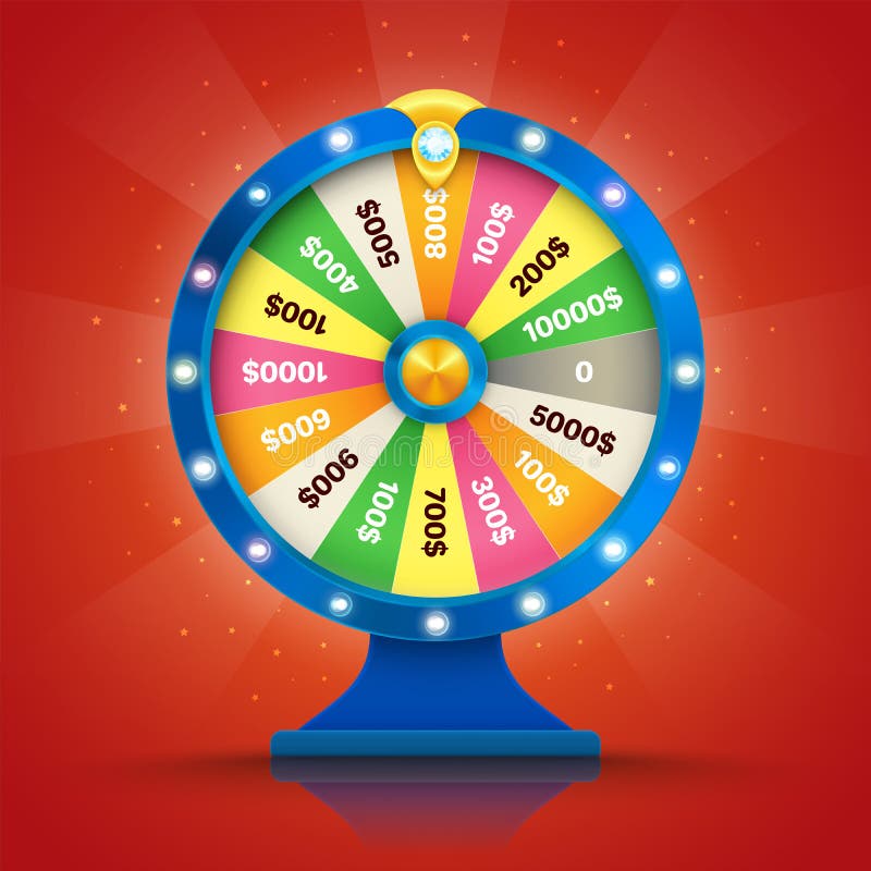 Realistic Retro Spinning Wheel of Fortune or Luck Stock Vector