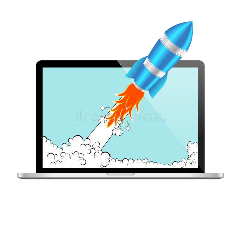 Realistic Rocket and Laptop Vector Icon. Startup Comic or Project Development Concept. royalty free illustration Realistic Rocket and Laptop Vector Icon. Startup Comic or Project Development Concept. royalty free illustration