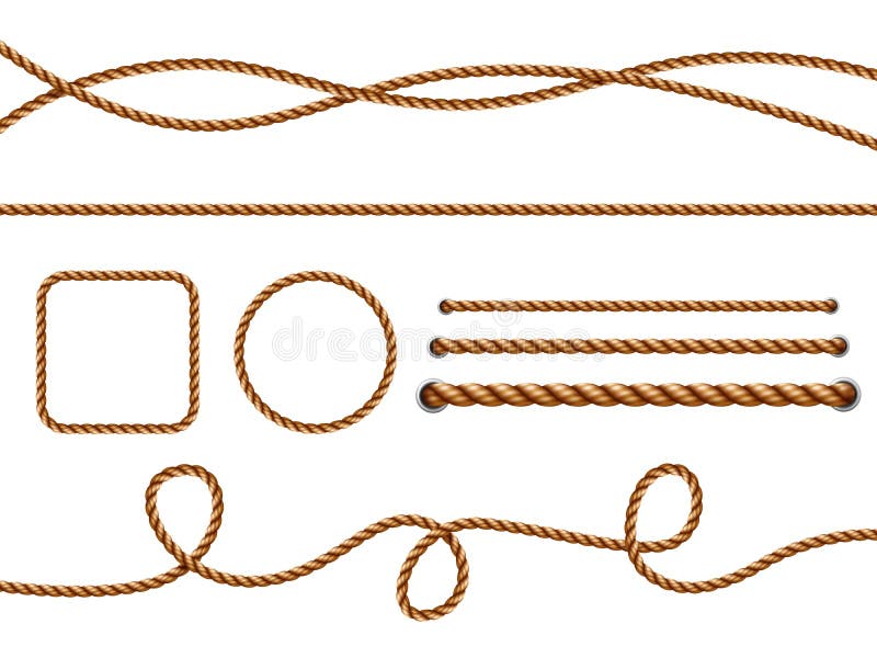 Realistic ropes. Yellow or brown curved nautical ropes with knots vector template royalty free illustration Realistic ropes. Yellow or brown curved nautical ropes with knots vector template royalty free illustration