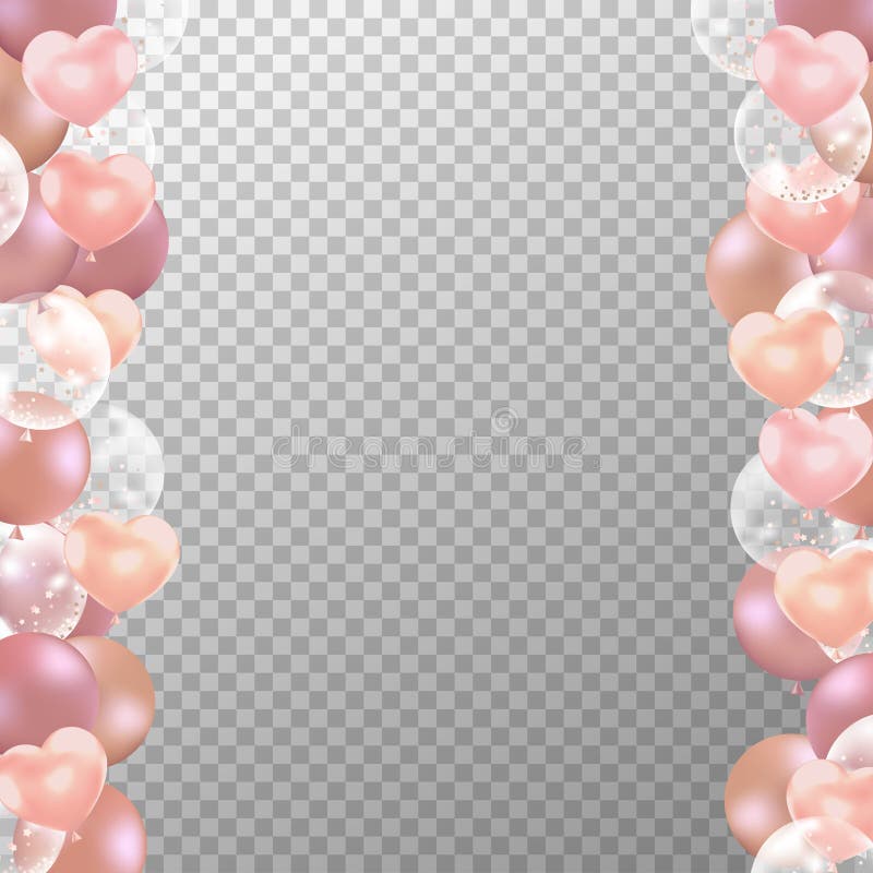 Rose Gold Balloons on Transparent Background. Realistic Glossy Rose