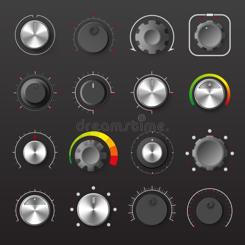 Volume Knobs, Round Adjustment Dial Elements Set Stock Vector ...