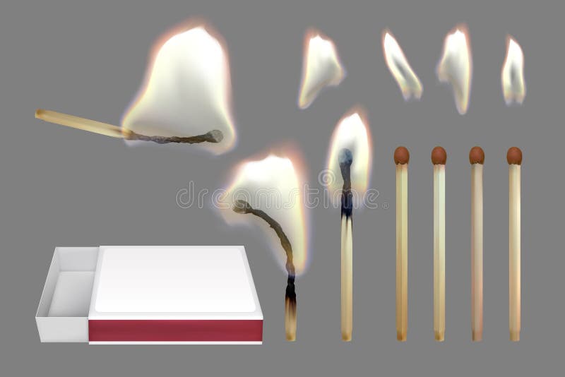 Realistic safety match. Set of 3d wooden matches. Vector illustration