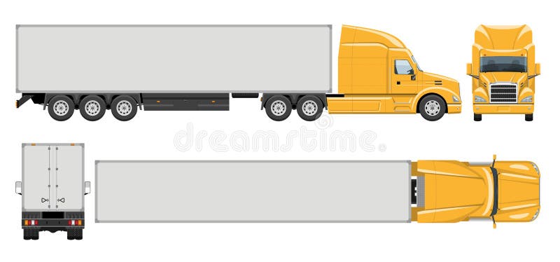 Realistic semi trailer truck vector illustration side, front, back, top view stock illustration