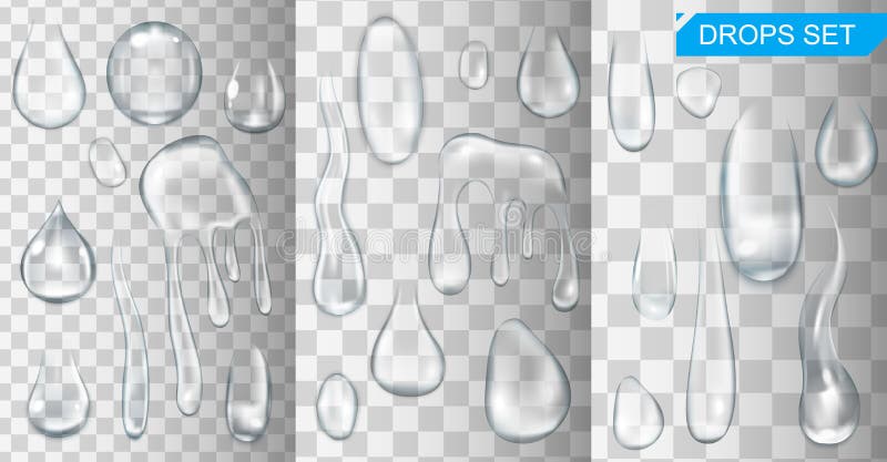 Realistic shining water drops and drips on transparent background vector stock illustration Realistic shining water drops and drips on transparent background vector stock illustration