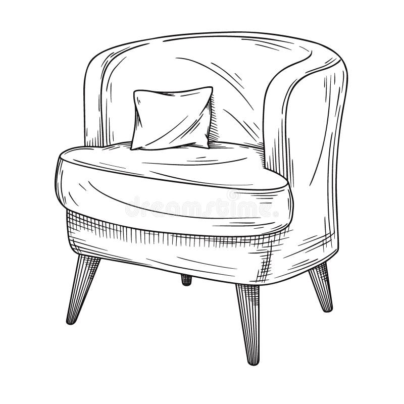 Realistic Sketch Armchair Isolated on White Background. Vector