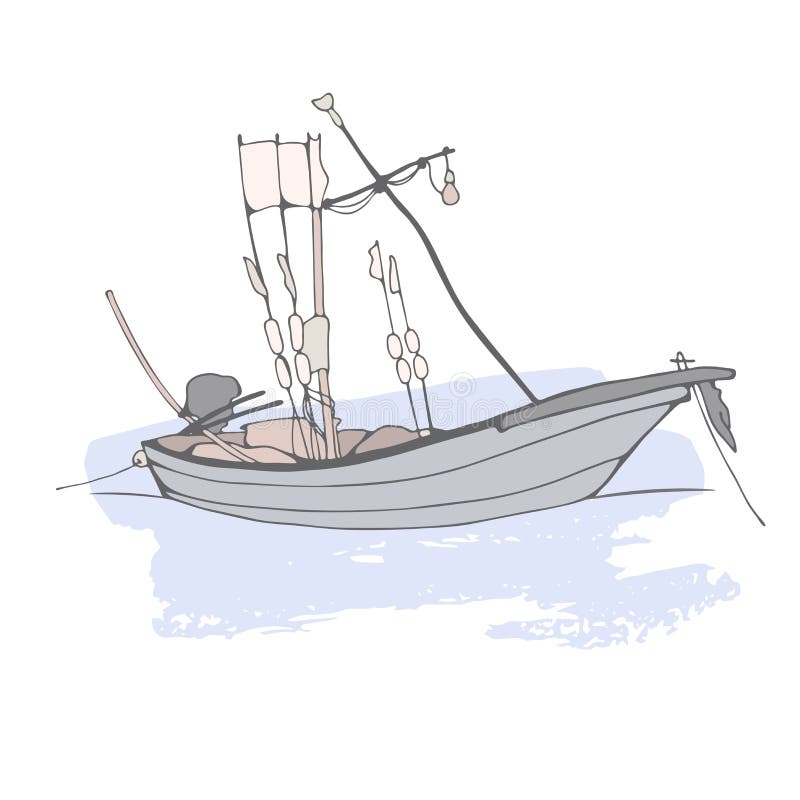 Realistic Sketch of a Small Fishing Boat on a White Background. Stock  Vector - Illustration of background, ocean: 104514864