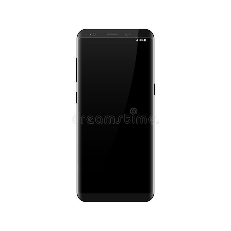 Realistic smartphone black cellphone. Easy place image into screen smartphone with shiny layer. Vector cell phone vector illustration
