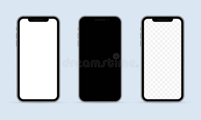 Realistic smartphone screen mockup set. Phone frame with blank display isolated templates. Mobile device concept. Vector EPS 10. vector illustration