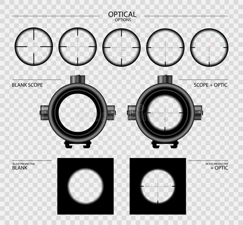 Realistic Sniper Sight with Measurement Marks. Sniper Scope Template Isolated on Transparent