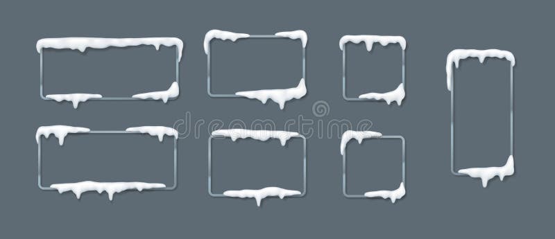 Realistic Snow Covered Frames on Gray Background stock illustration