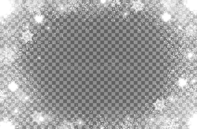 Realistic snow flakes oval frame vector border royalty free illustration