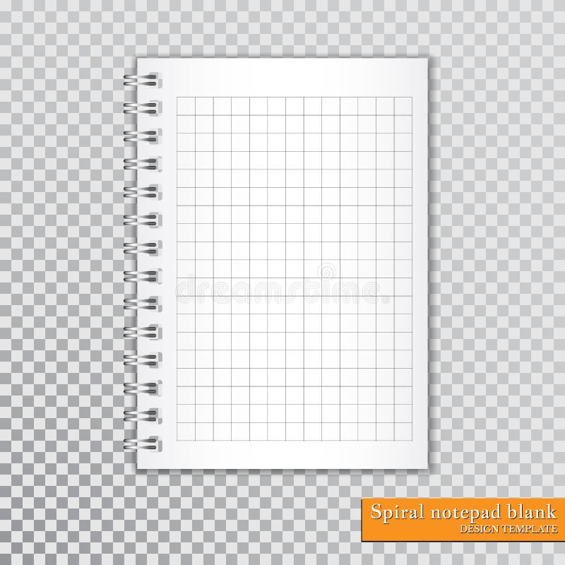 Realistic spiral notepad blank on transparent background. Vector royalty free illustration