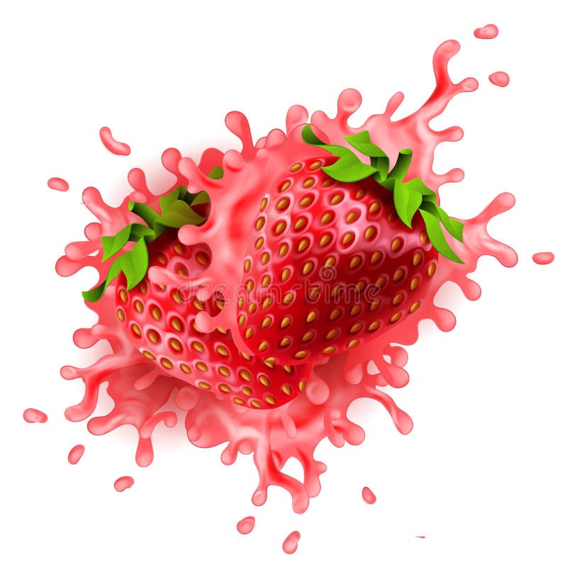 Realistic strawberries with rose colored yoghurt splashes royalty free illustration Realistic strawberries with rose colored yoghurt splashes royalty free illustration